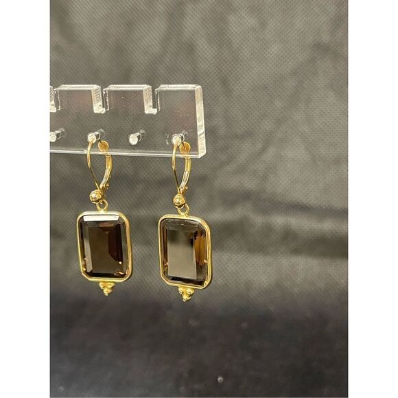 Gold 14k Smokey Quartz Drop Earrings - Picture 2 of 5
